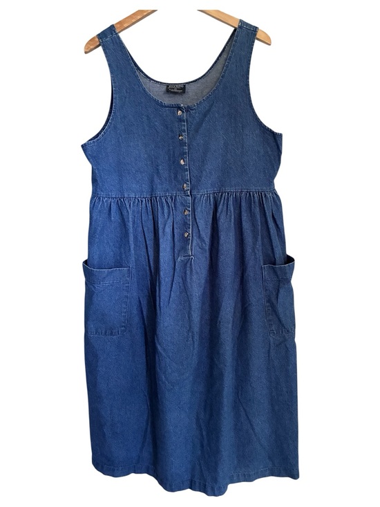 Dresses & Skirts - VTG 90s Maternity Blue Denim Prairie Chic Pinafore Chore Overall Dress Sz 12 Lg